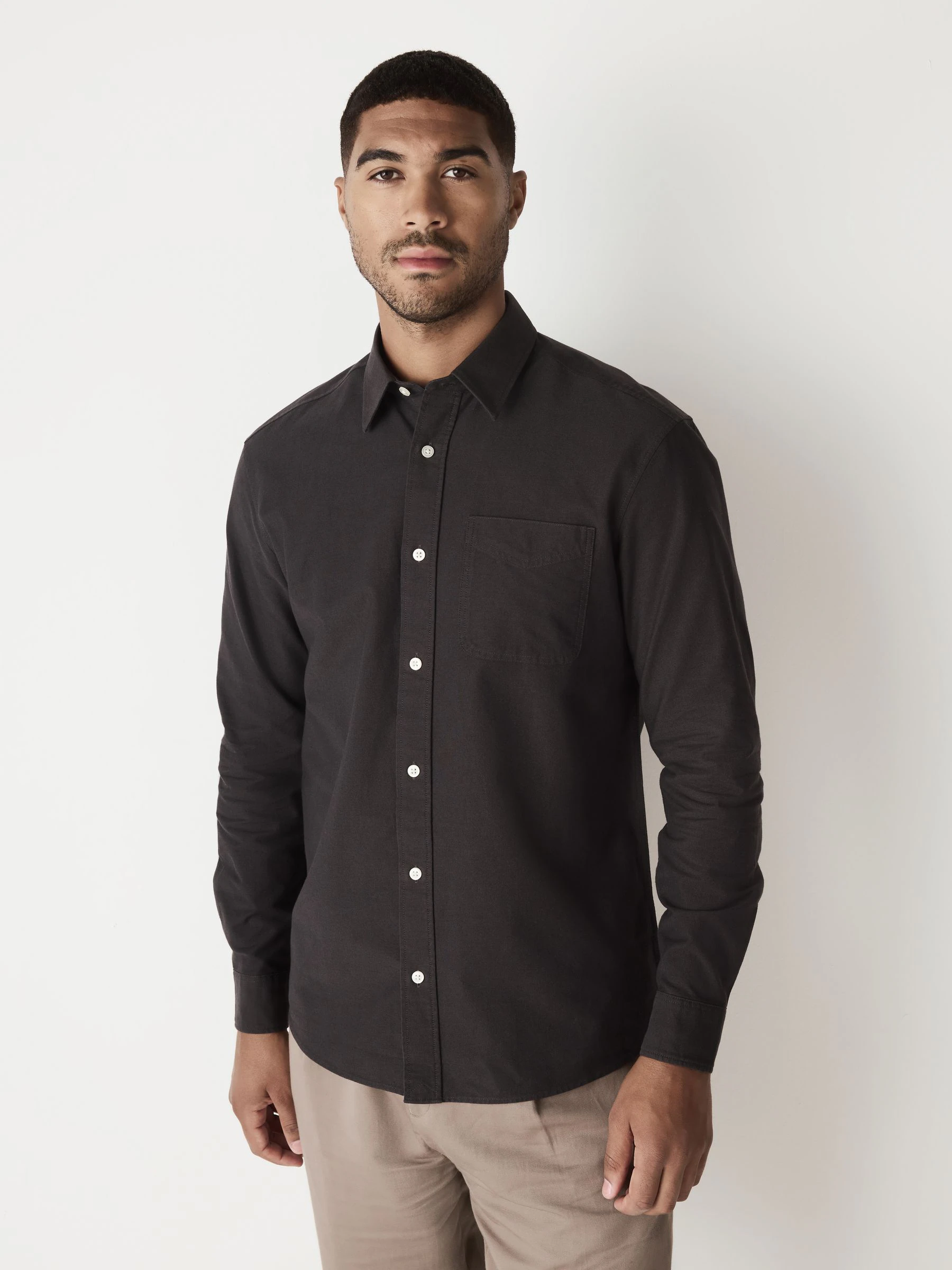 Antraciet - Slim Fit - Oxford-hemd met lange mouwen