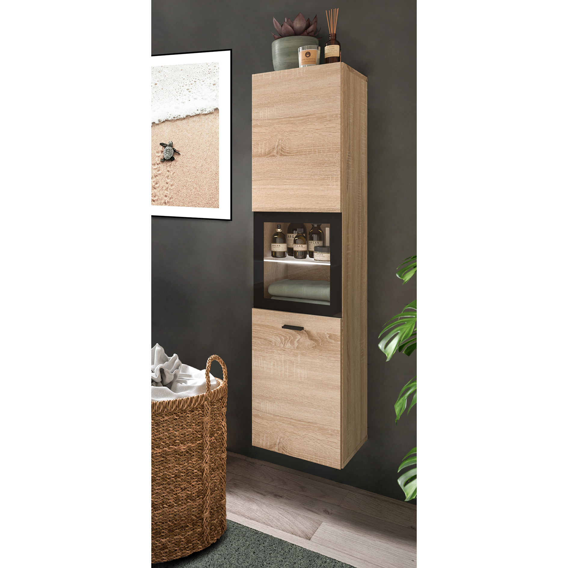 Badschrank BOSTON Sonoma Eiche-schwarz - 30 cm