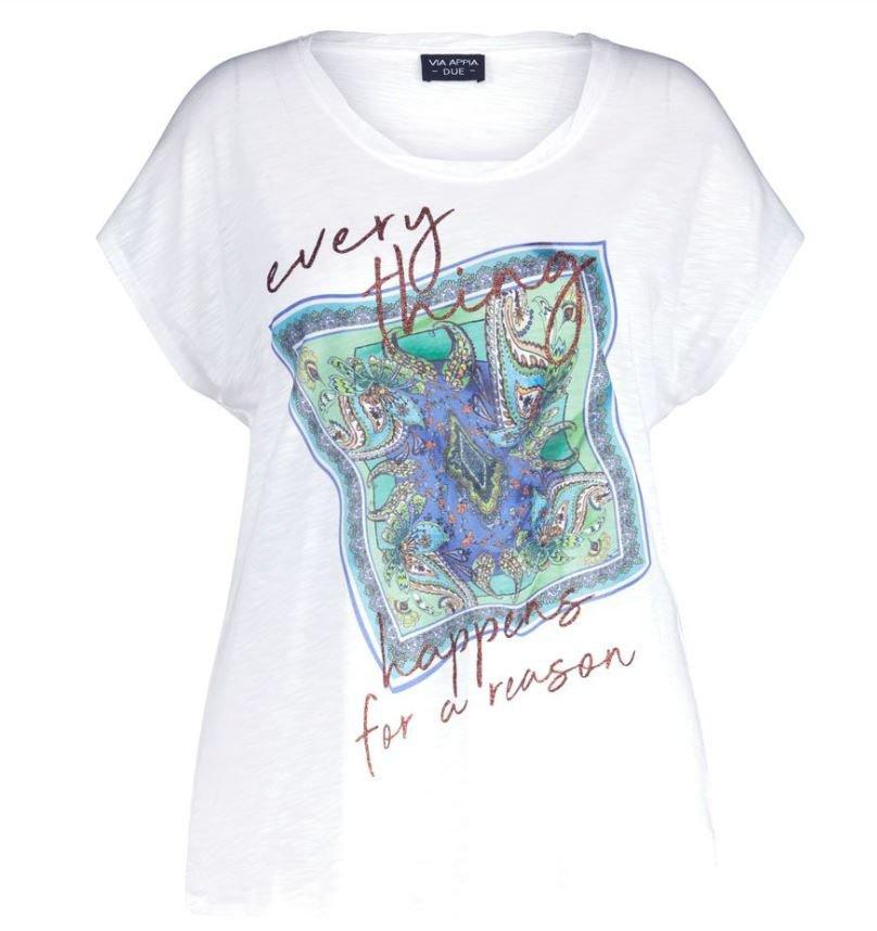 T-Shirt mit Glitzer-Frontprint, leicht tailliert