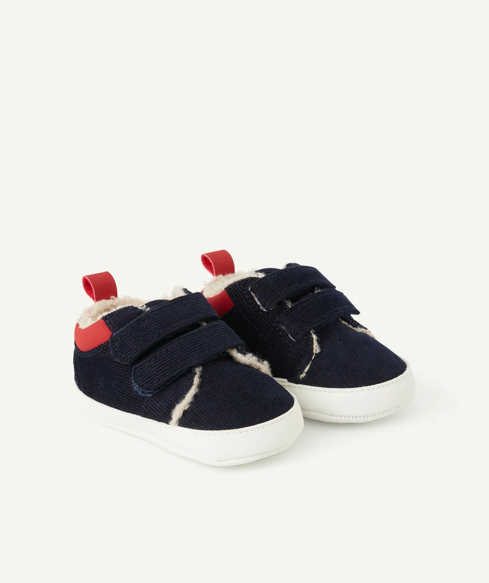 CHAUSSONS TYPE BASKETS BÉBÉ EN VELOURS BLEU ET SHERPA