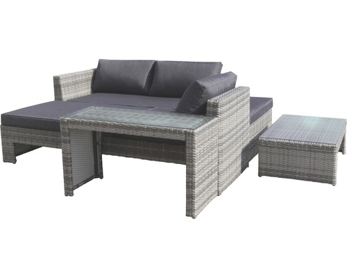 Garden Place Chicago 4-persoons tuinmeubelset, 4-delig, inclusief 2 bijzettafels (89 x 56 x 30 cm en 99 x 41 x 56 cm), grijs polyrotan, inclusief zitkussens