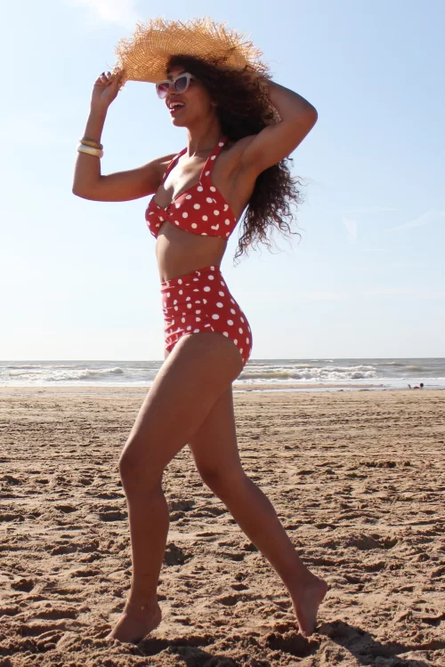 Esther Williams Klassieke Polka-bikinibroek in rood en wit