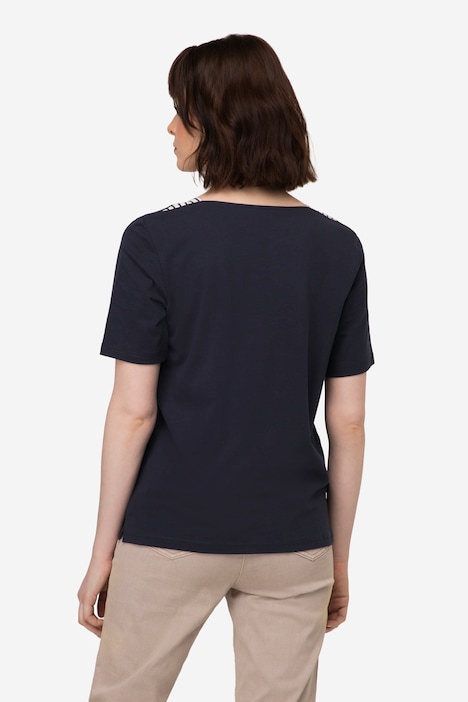 T-Shirt, U-Boot-Ausschnitt mit seitlichen Einsätzen, Halbarm