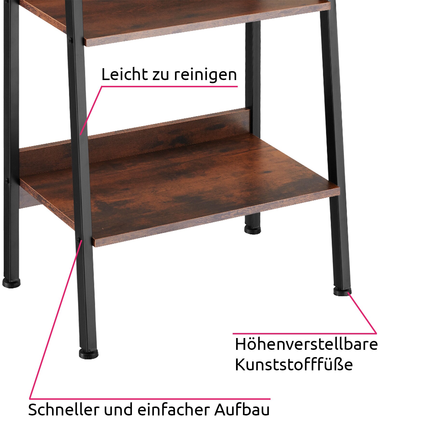 tectake® Leiterregal, Industrial Style, mit 4 offenen Fächern mit verstellbarem Einlegeboden, inklusive Kippschutz, 57,5 x 34 x 138 cm