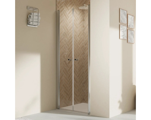Douchedeur in nis met draaideur BREUER Elana 2.0 80 x 200 cm, rond profiel zilver, helder glas, omkeerbaar, buffergreep