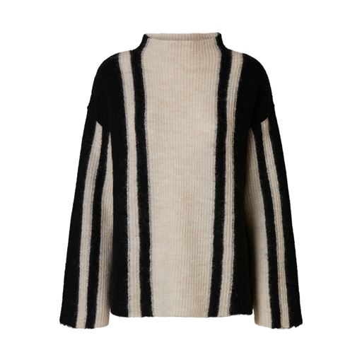 Selected Femme Lulu Striktrøje, Birch/Black, XL