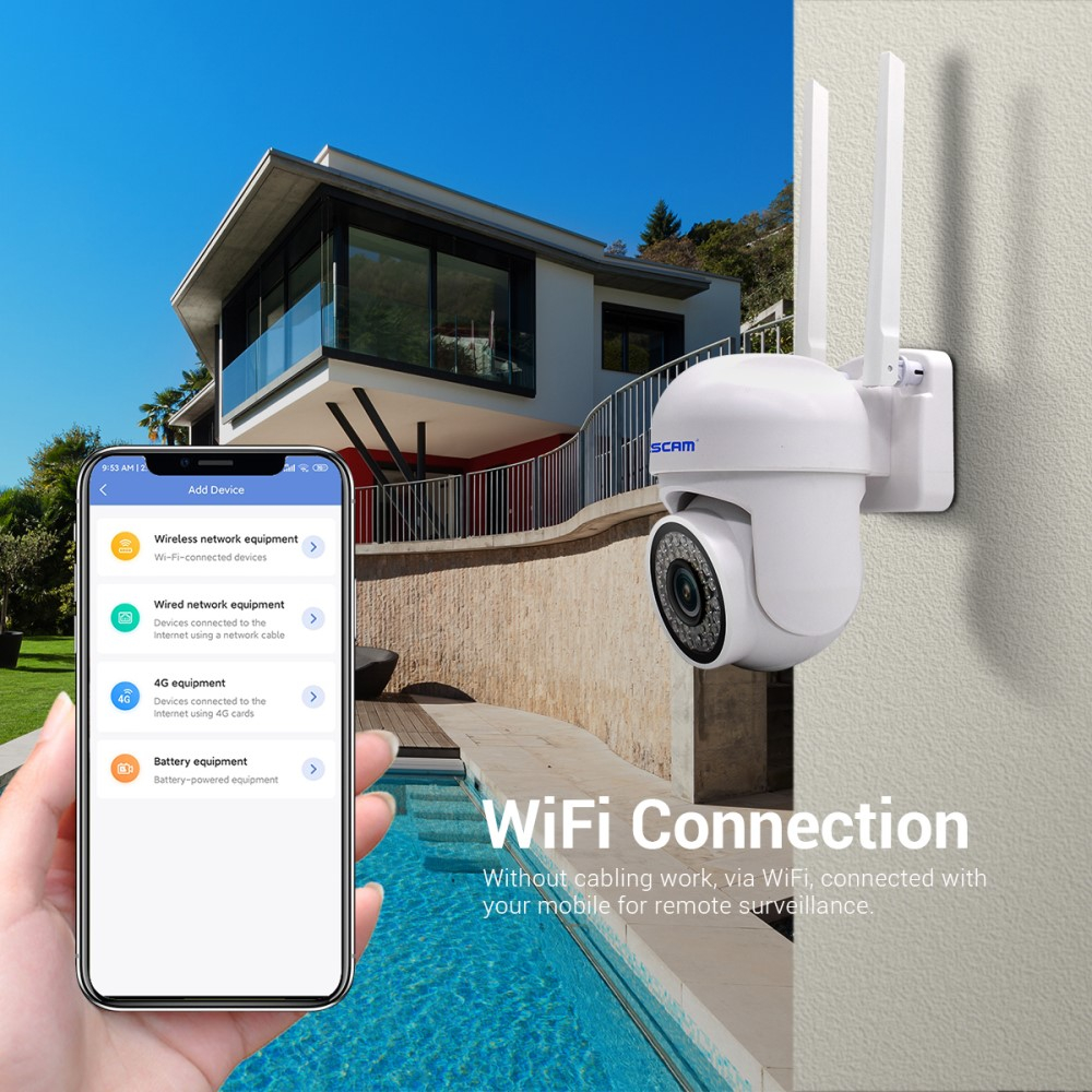 WiFi IP Kamera 3MP 1296p mit Nachtsichtfunktion / Micro SD und Wandhalterung für iOS/Android (IP66) - Weiss