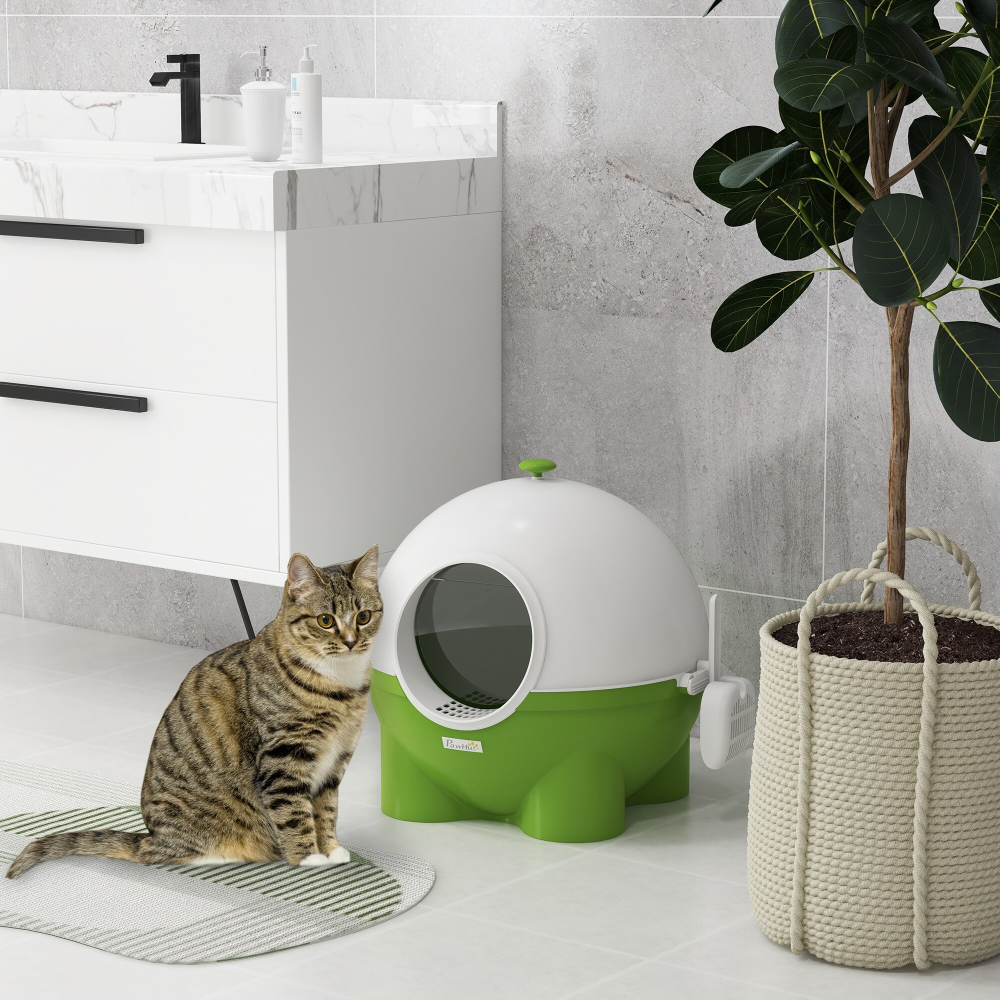 PawHut Katzentoilette mit Schaufel grün, weiß 53L x 51B x 48H cm