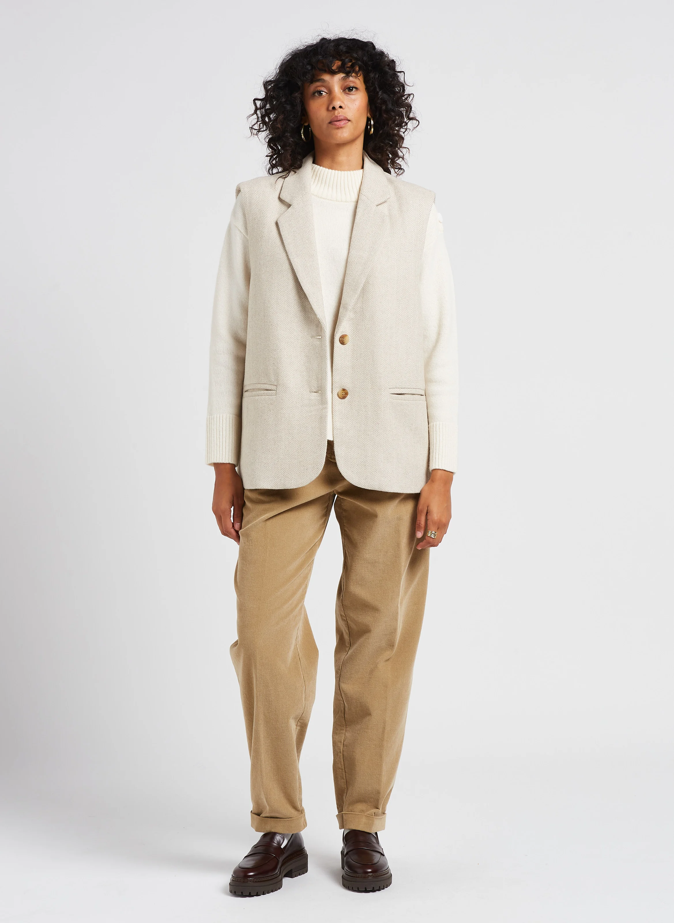 Pantalon carotte en coton de velours côtelé| Marron