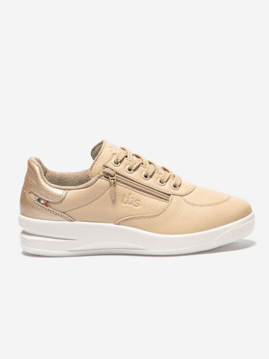 Baskets Femme Fabriquées en France Zippées Dessus Cuir Beige