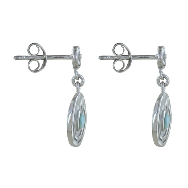 Boucles d'Oreilles Argent Médaille Ronde et Demi Perle de Larimar