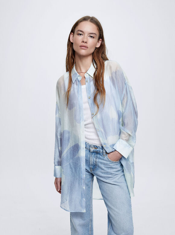 Camisa de liocel estampada - Azul