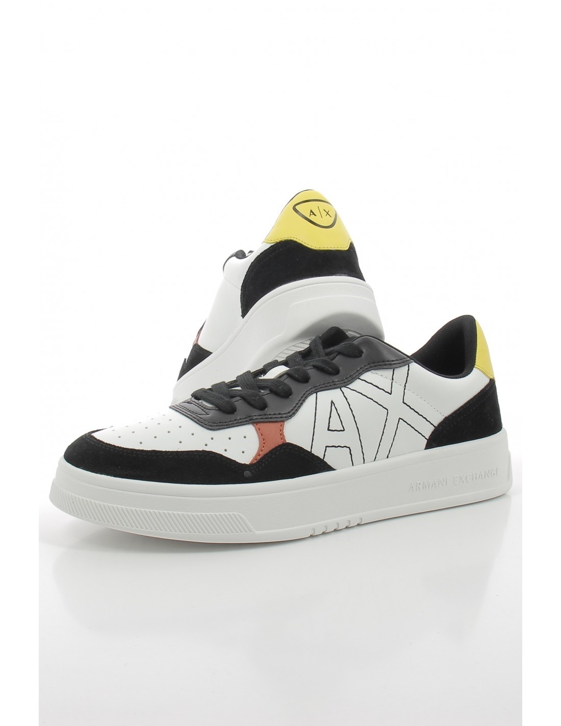 armani exchange Sneakers Homme en Cuir Blanc/Jaune/Noir