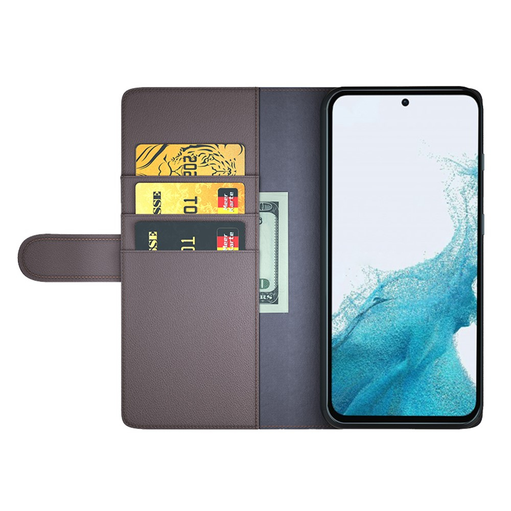 Samsung Galaxy A54 5G Echtleder Tasche Flip Cover mit Kartenfächer - Braun