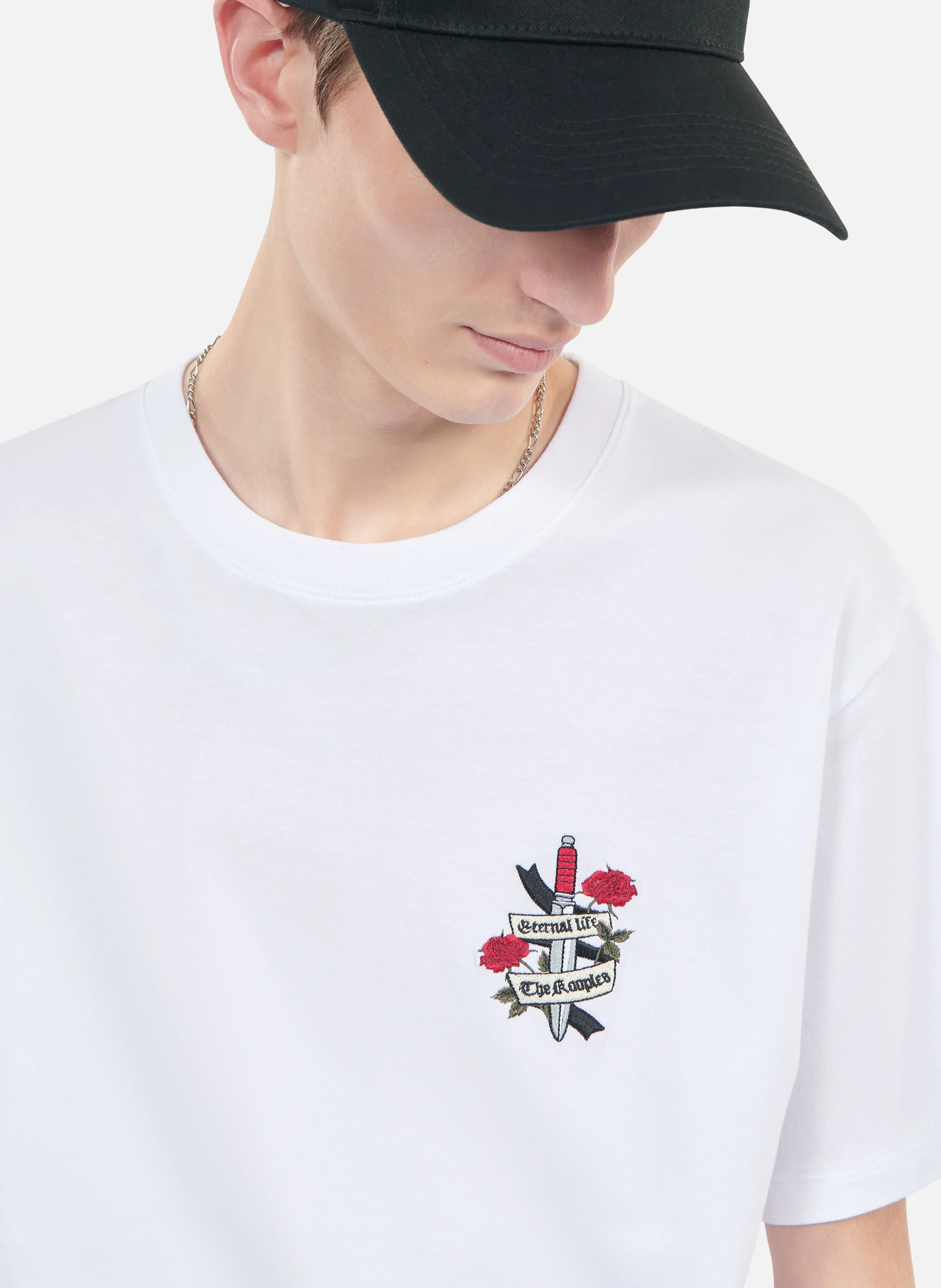 Tee-shirt droit brodé en coton | Blanc
