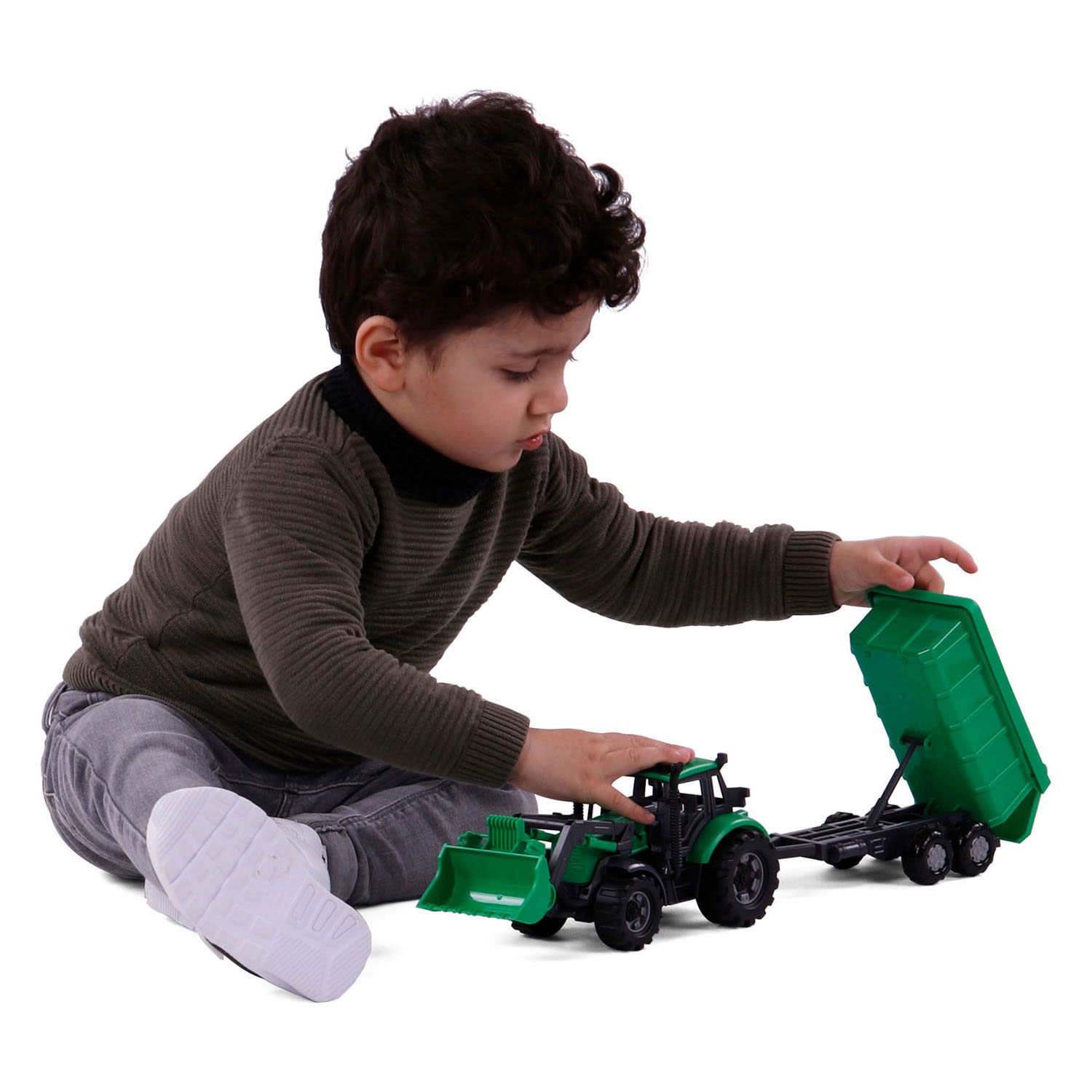 Cavallino Tractor met Lader en Aanhang Kiepwagen Groen,Schaal 1:32