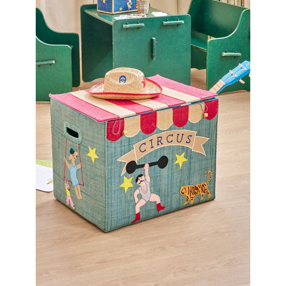 Køb Rice Raffia Opbevaring Box Med Circus Theme - Extra Large - Foldable