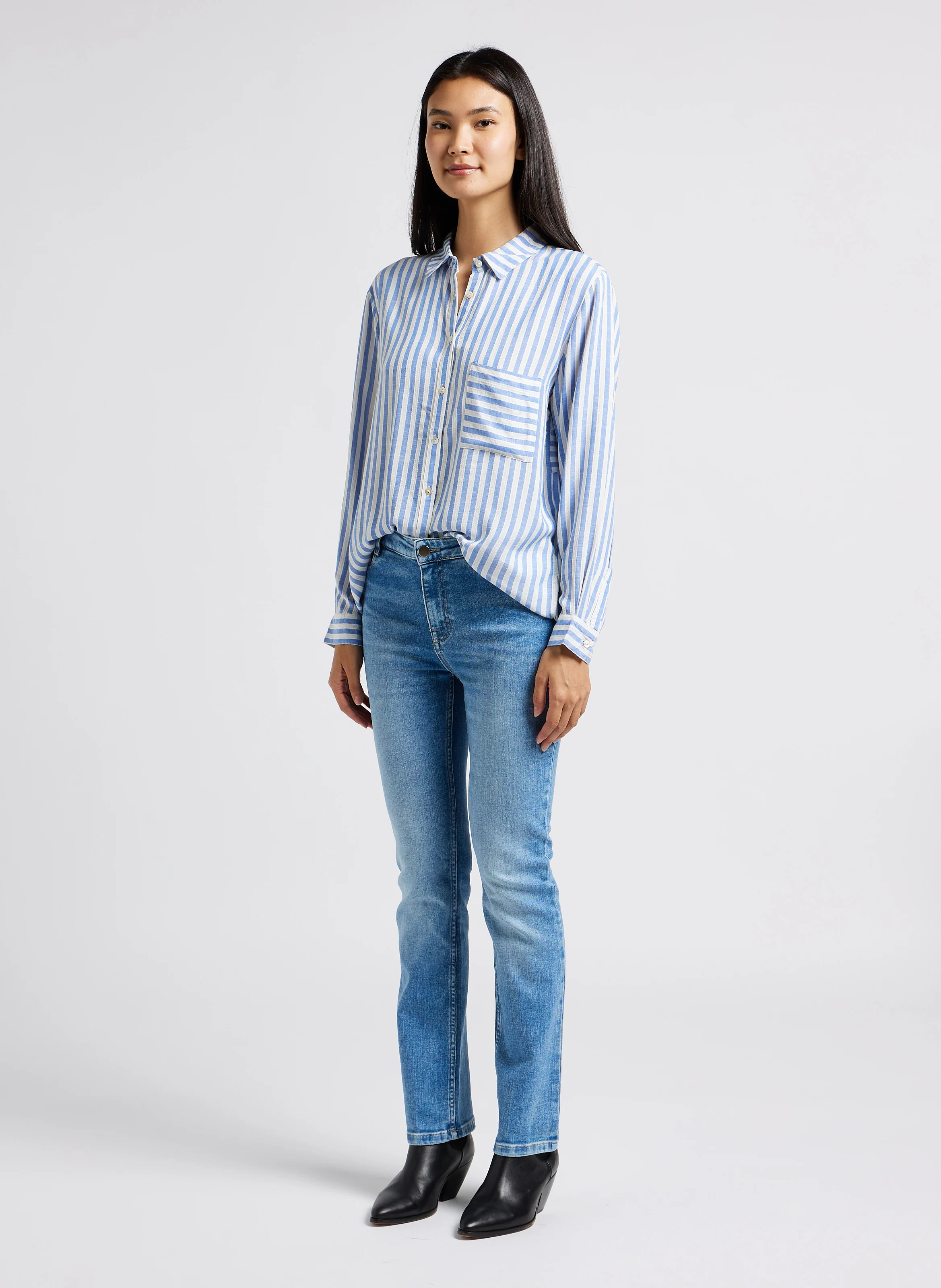 SONIA - Jean slim délavé en coton mélangé | Bleu