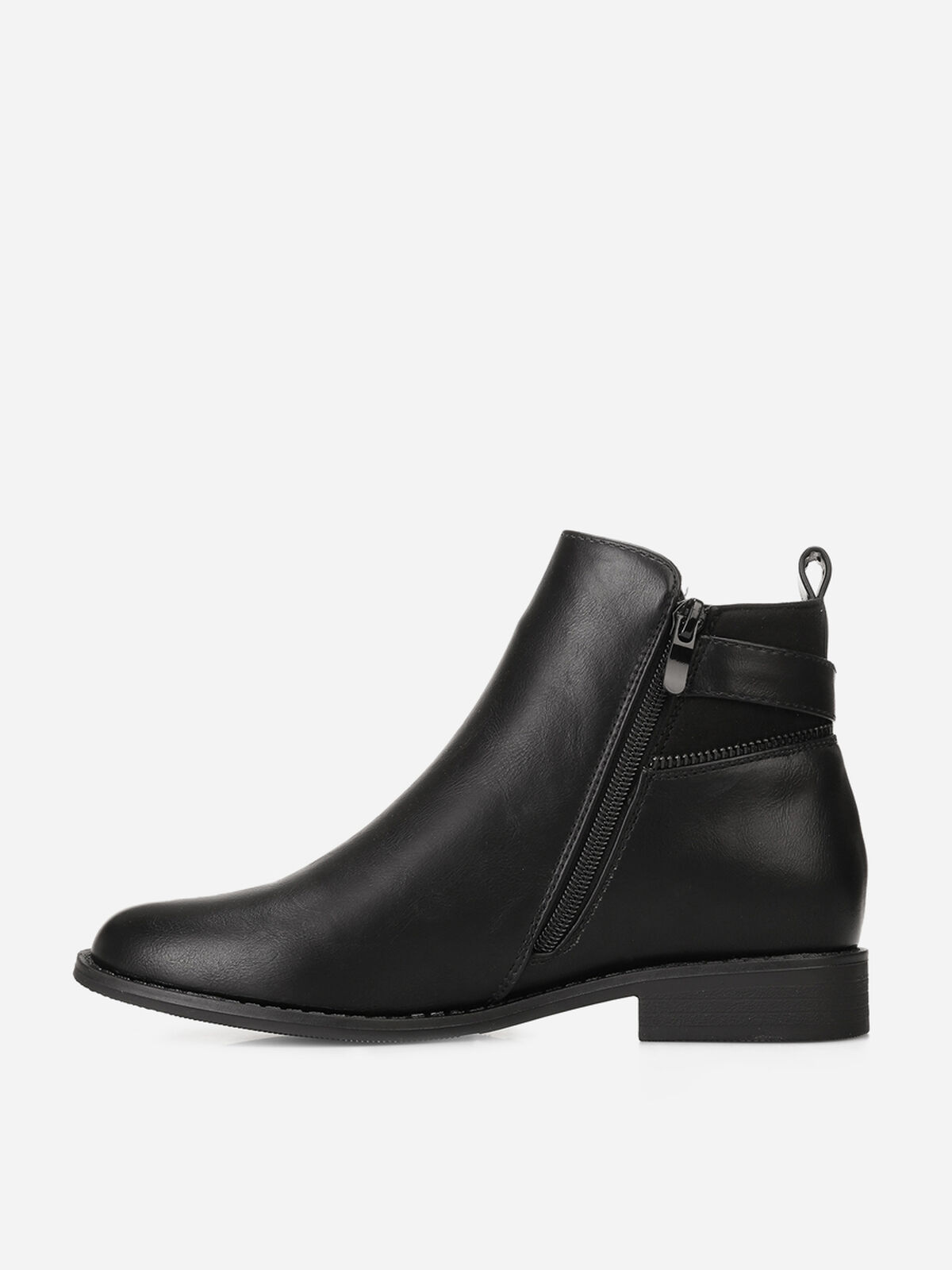 Bottines bi-matières zippées et à boucle- Noir