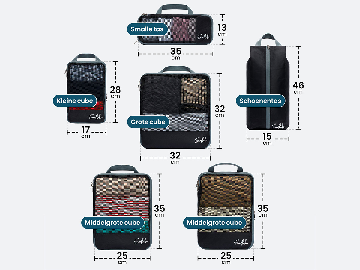 Sunflake Packing Cubes met Compressie Rits - 6 Delig - Mesh