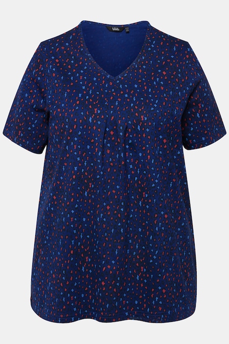 T-Shirt, Zierfalten, A-Linie, V-Ausschnitt, Halbarm