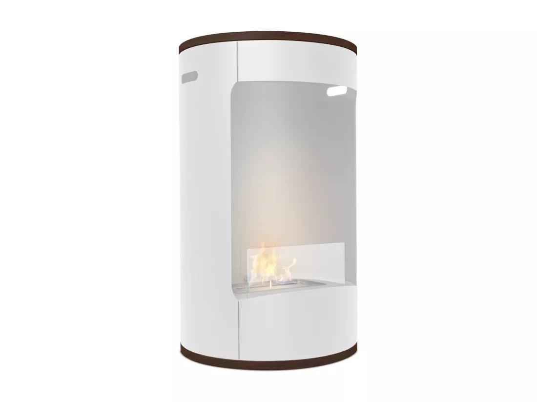 Ottaviano - Cheminée au bioéthanol de sol avec double étagère en bois mélaminé, ø 40xH67,5 cm couleur blanc