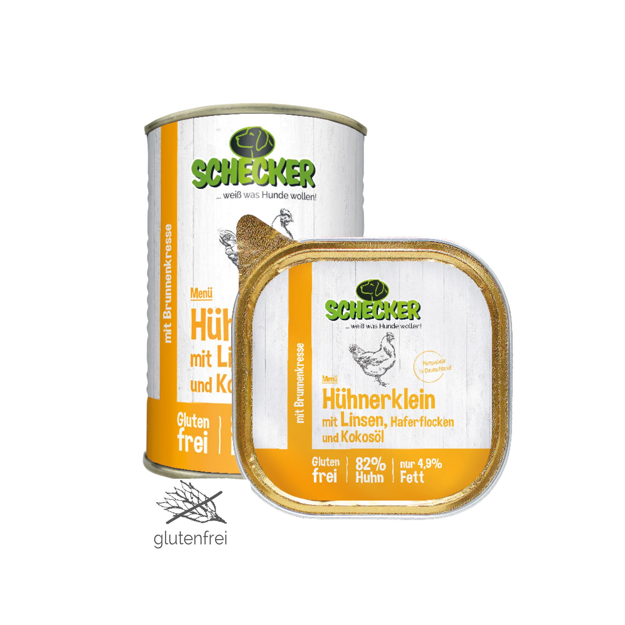 Schecker Nassfutter - Hühnerklein mit Linsen und Haferflocken
