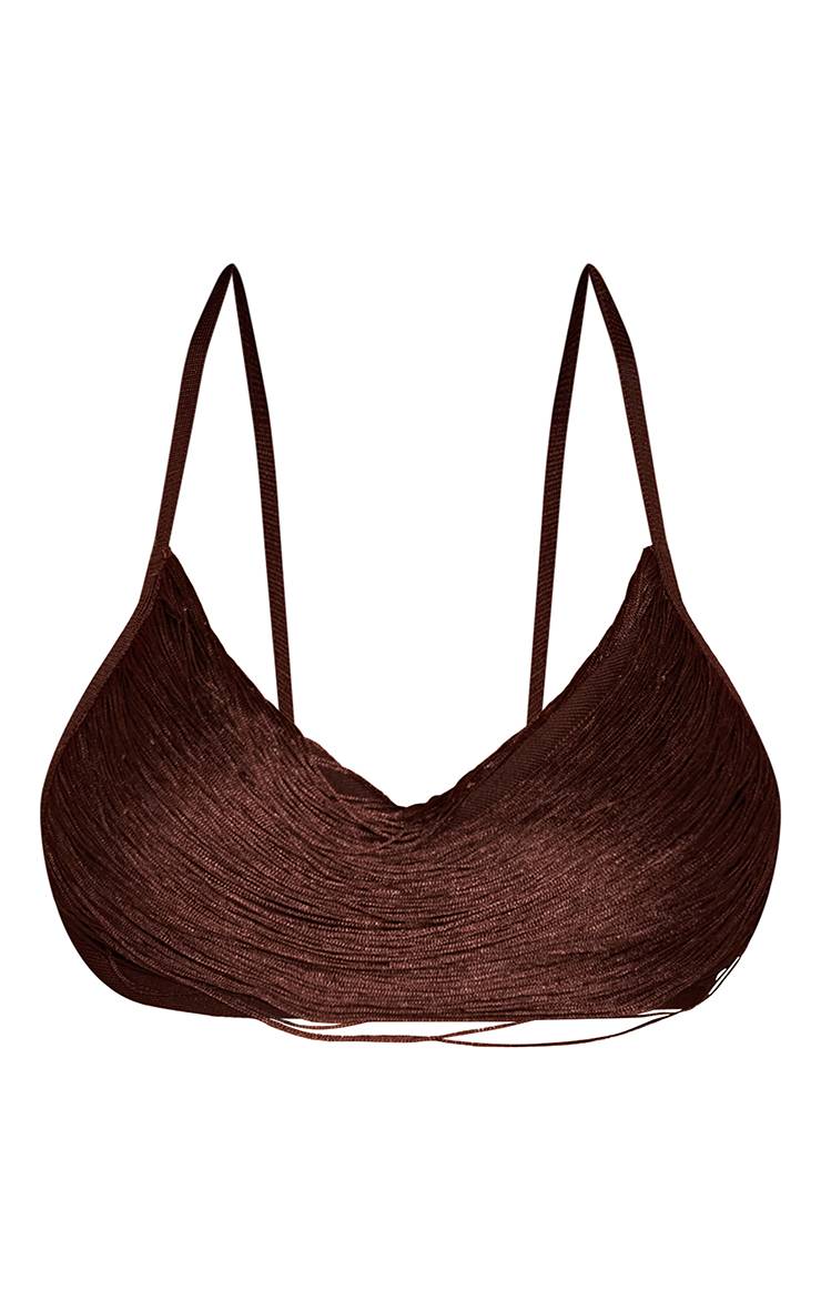 Chocolat Top Bralette Bandeau À Drapé Frontal Avec Franges Petite Taille - Ensemble Coordonné