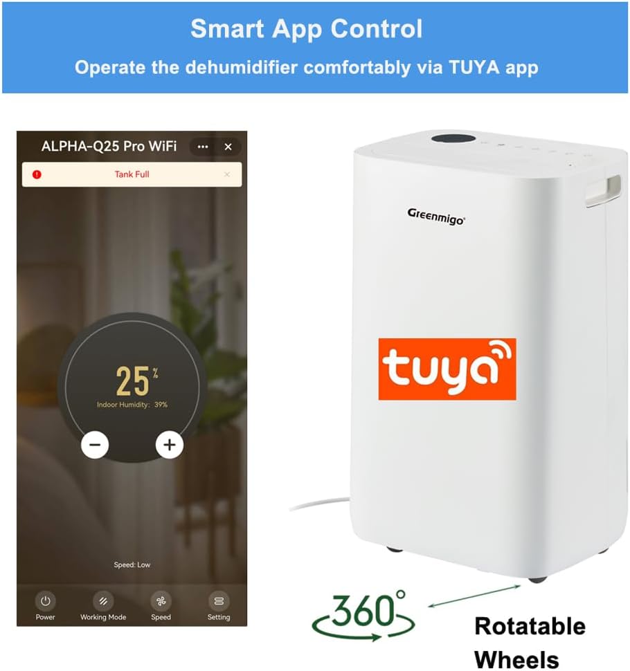 25L WiFi Luftentfeuchter mit Fernsteuerung,Ionisator,HEPA-Filter,Aktivkohlefilter,Raumentfeuchter Entfeuchter bis 70m²,4.5L Wassertank,Digitaler Feuchtigkeitsanzeige,Timer ALPHA-Q25 Pro WiFi
