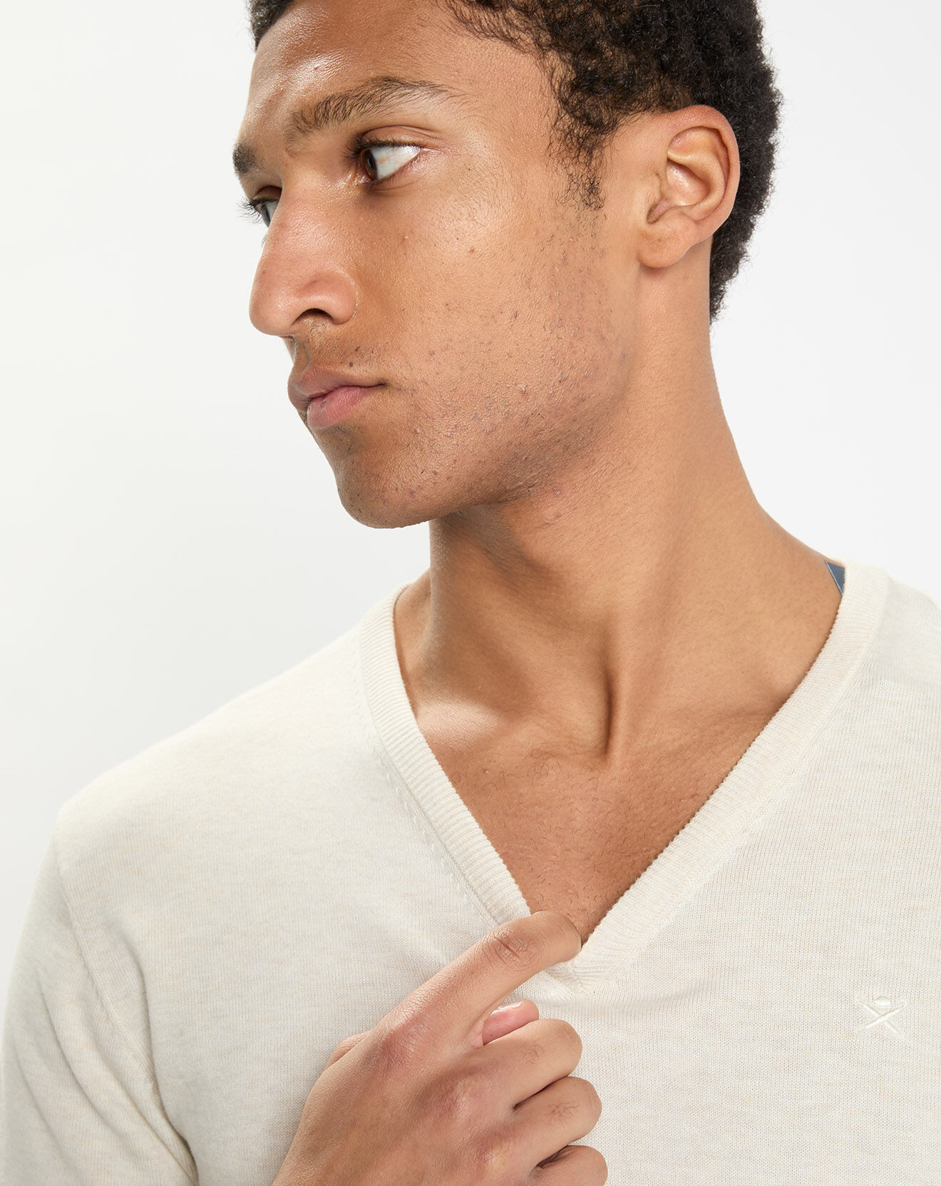 Hackett London Pull en Coton & Soie col V écru chiné