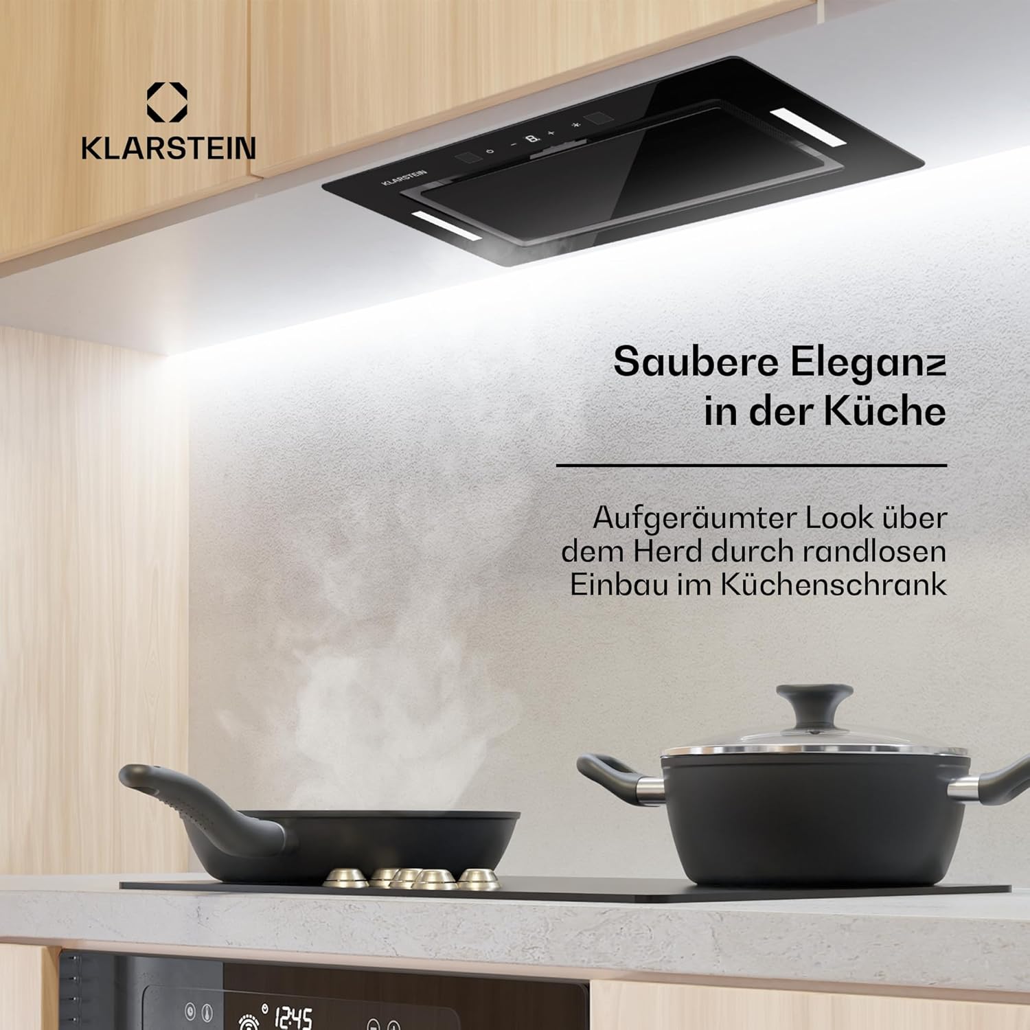Klarstein Dunstabzugshaube, Abluft/Umluft-Dunstabzugshaube, Dunstabzug mit Filter, LED-Beleuchtung & Touch-Bedienfeld, Leise Abzugshaube mit 466 m³/h Luftstrom, Effizienter Edelstahl-Dunstabzug