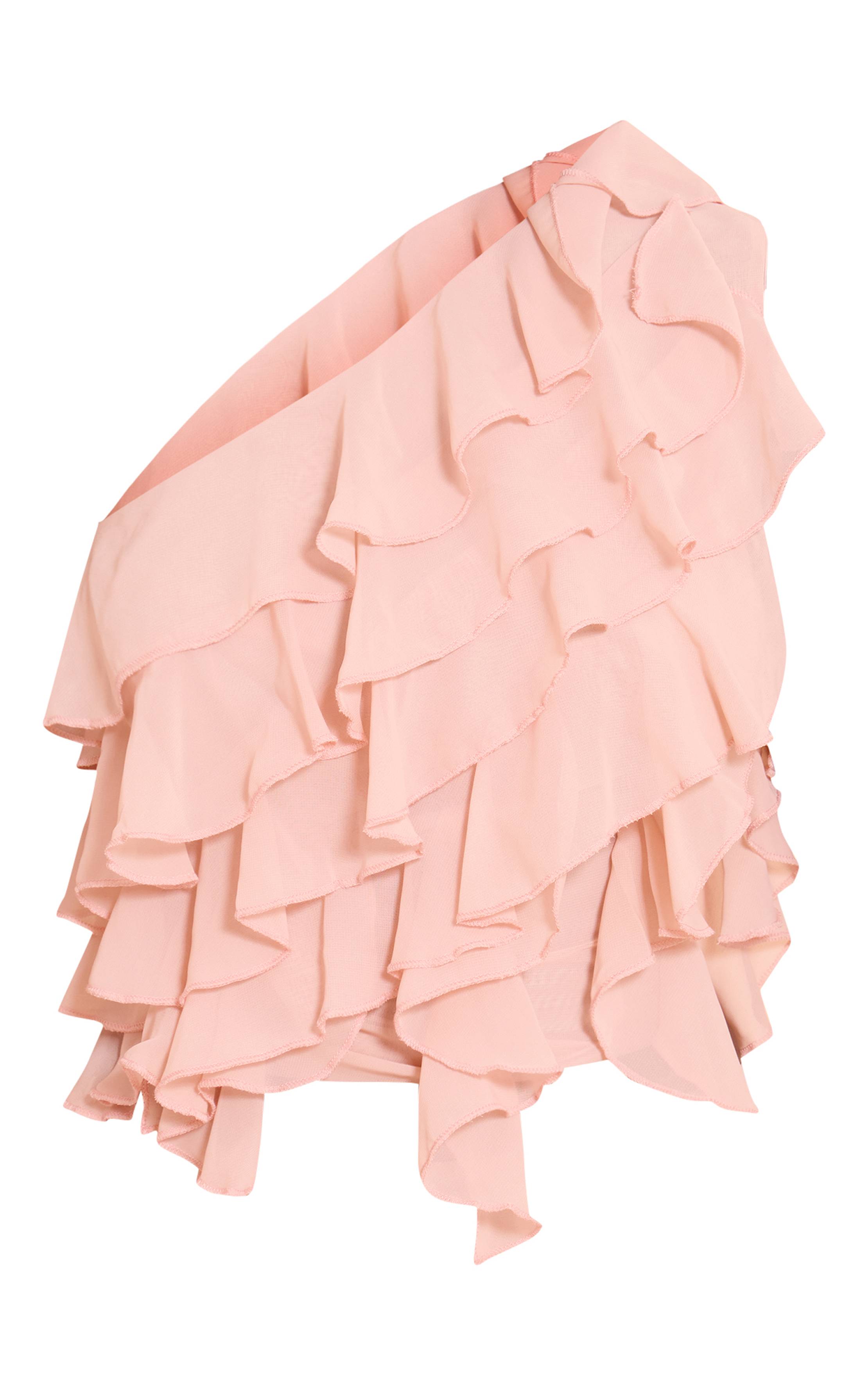 Rose Clair Haut Asymétrique En Mousseline À Volants