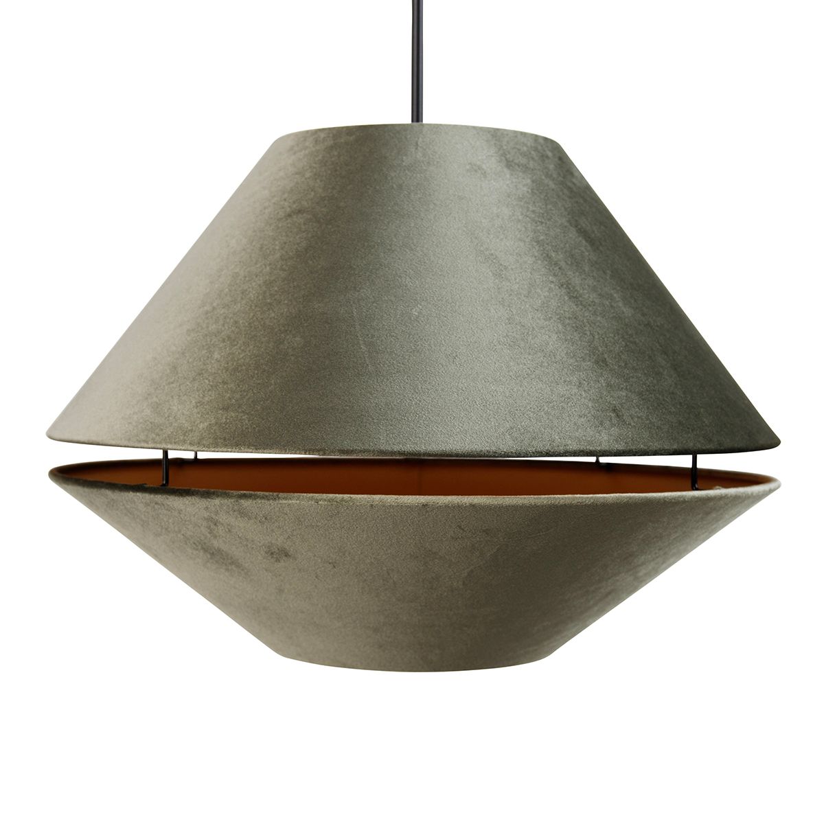 Hanglamp zwart met dubbele velours lampenkap groen met gouden binnenkant - Combi 1