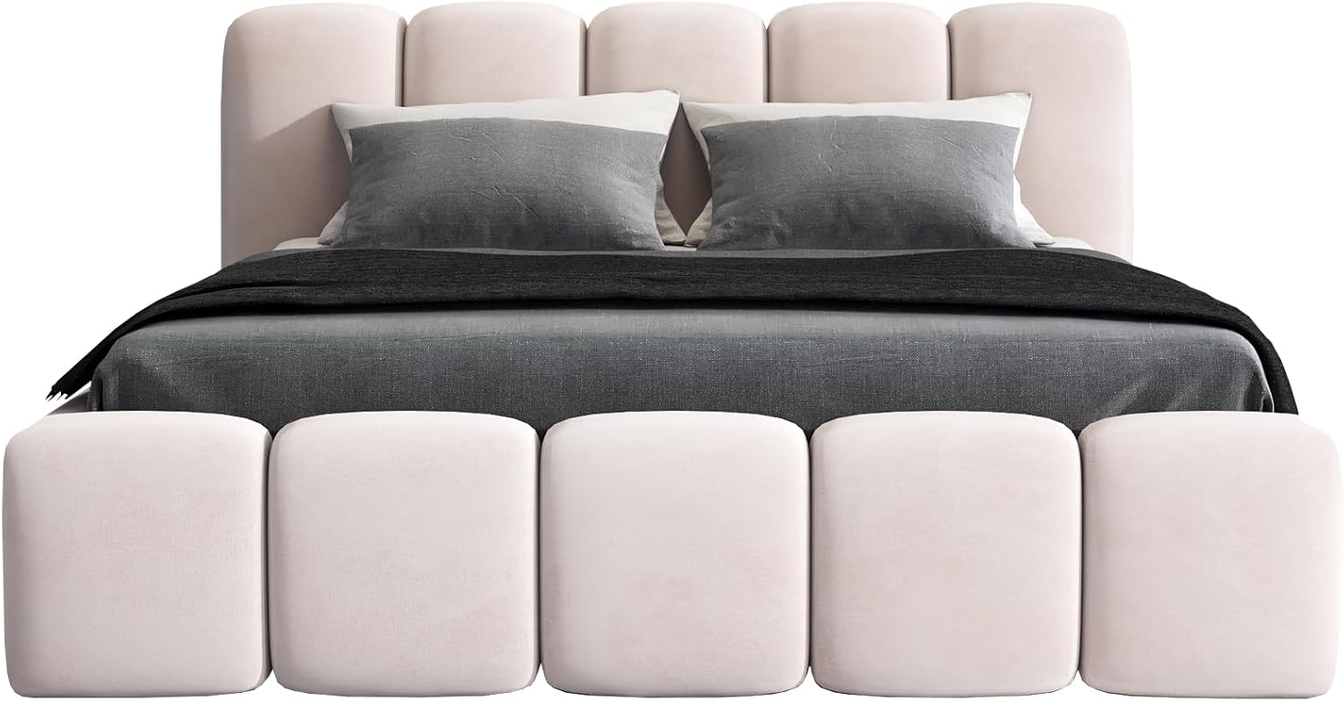 A&J MöbelLand Polsterbett 140x200 mit Bettkasten und Lattenrost – Sonic, Bett mit Matratze und Stauraum in Beige