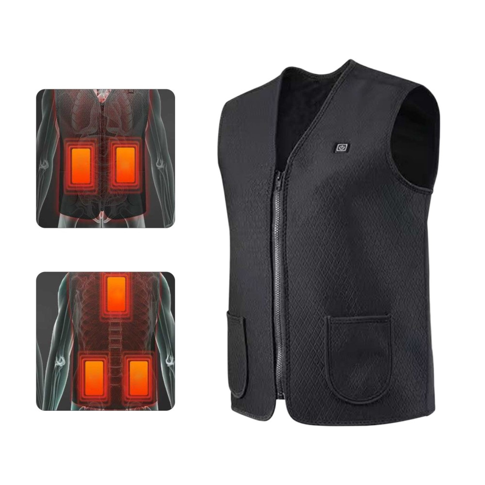(Gr. S) Beheizbare Winter Outdoor Weste USB Wärmejacke - Schwarz
