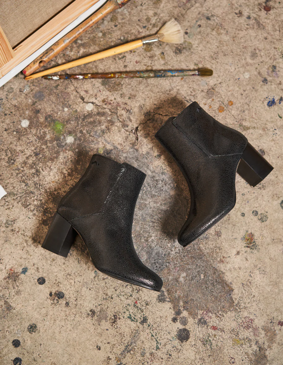 Bottines à talons Mathilde H - Cuir Craquelé Noir