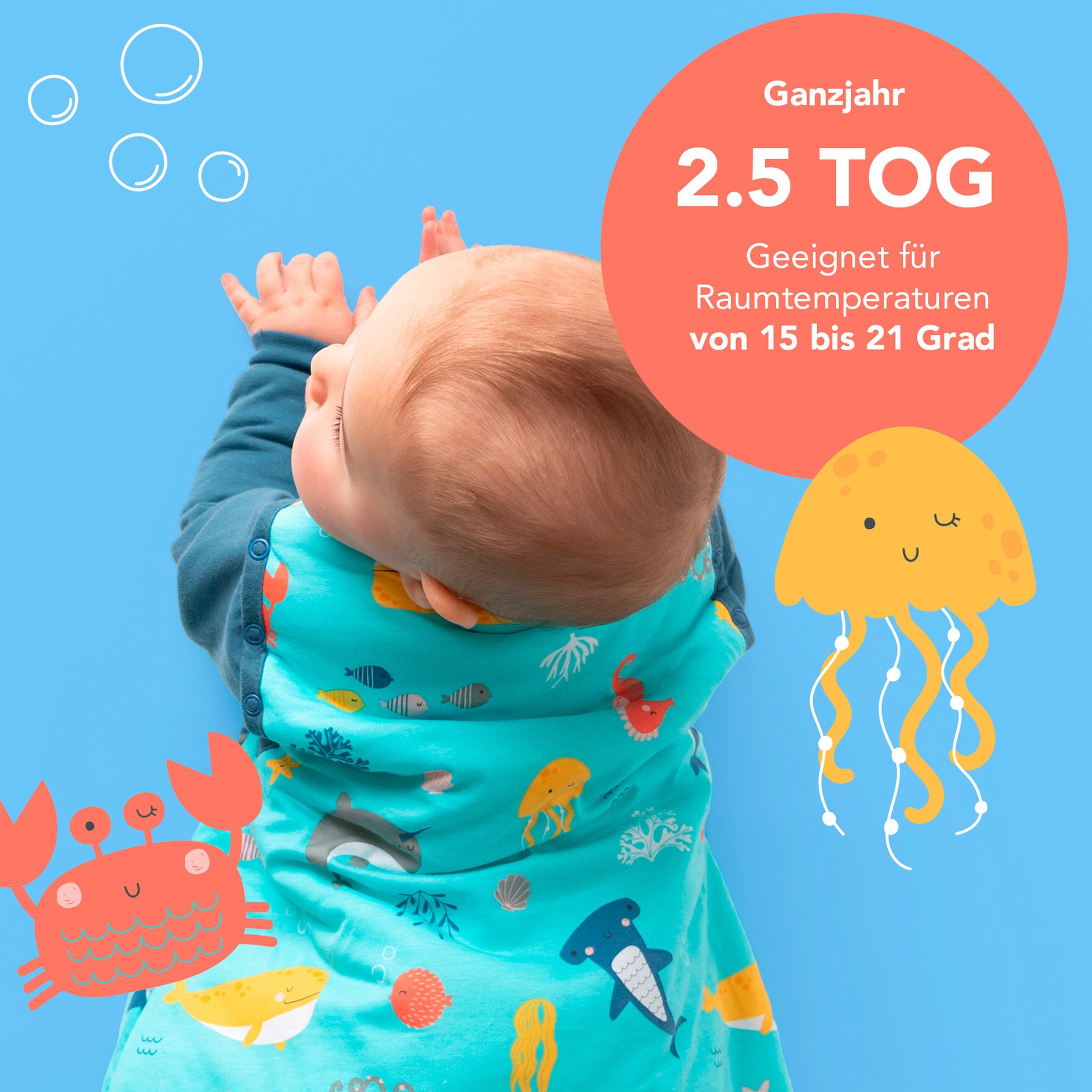 schlummersack Schlafsack ohne Füßen 2.5 Tog Meerestiere