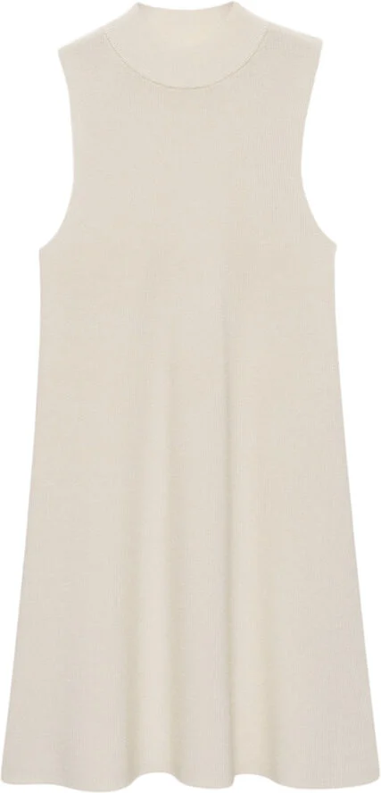 MANGO Knitted Perkins neck dress Light beige