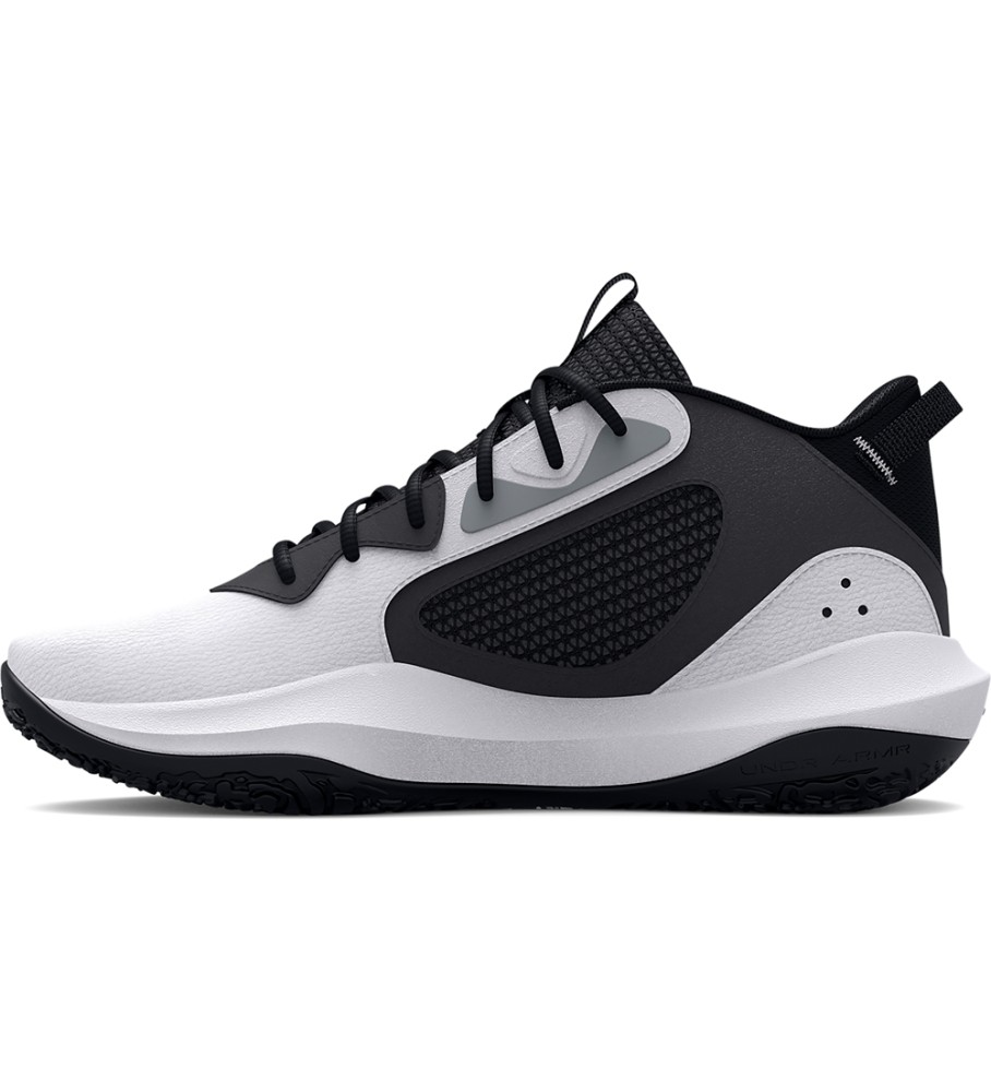 Tênis de basquete Under Armour UA Lockdown 6, branco e preto.