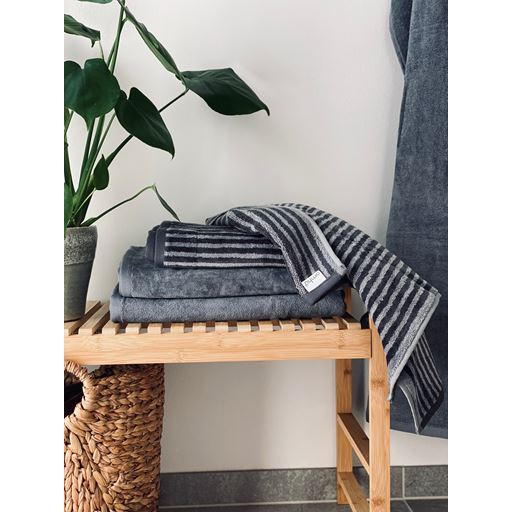 OMHU Frotté Stripe Håndklæde, Grey, 50x100 cm