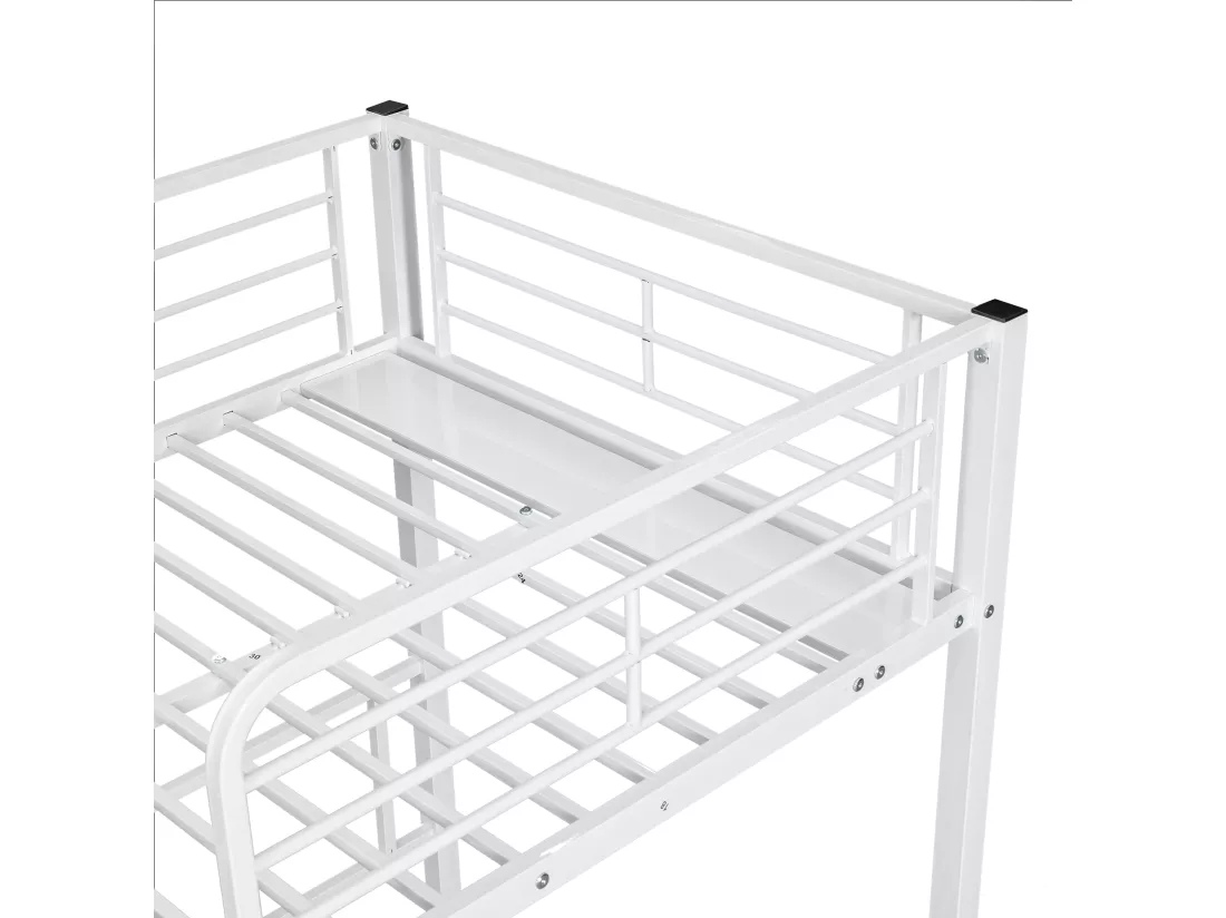 Lit superposé avec table de chevet - 3 x 90 x 200 cm - métal - coloris: blanc