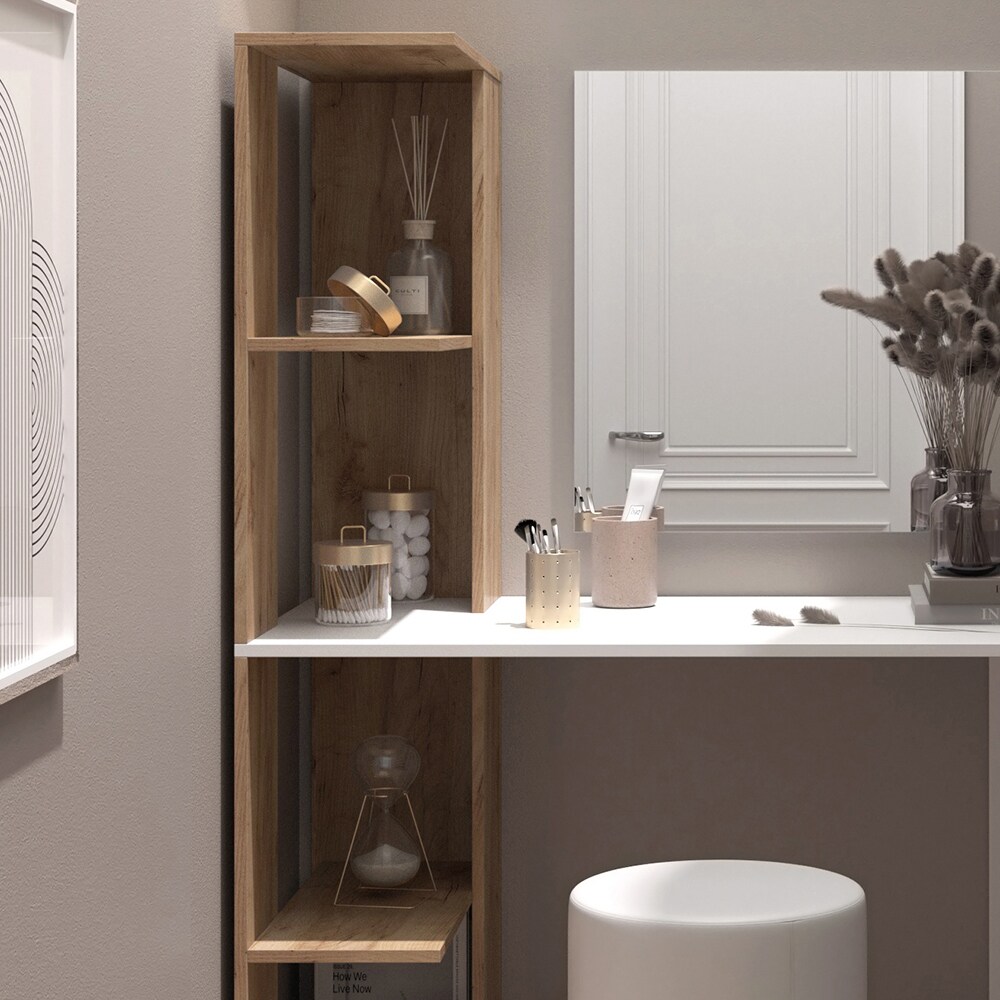 Vicco Schminktisch Tower Weiß Sonoma 122 x 55 cm mit Spiegel und Hocker