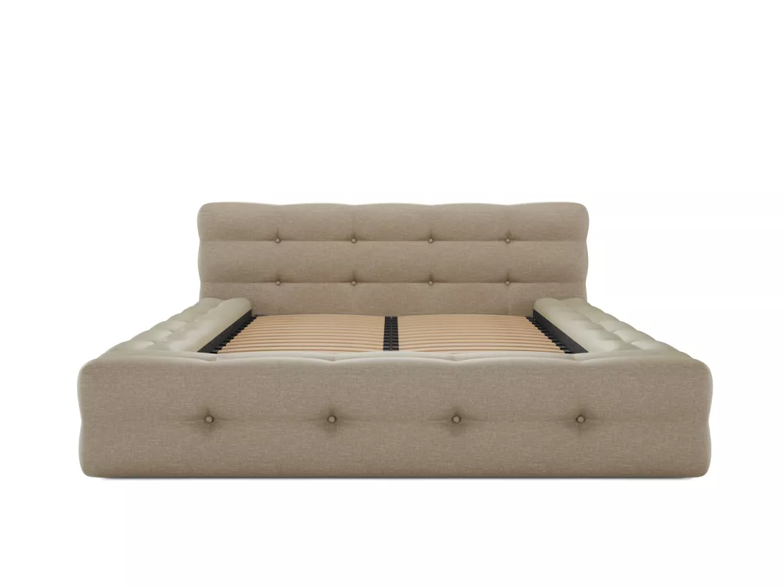 Lit coffre capitonné 160 x 200 cm - Tissu chiné - Beige - LERUCO de Pascal Morabito