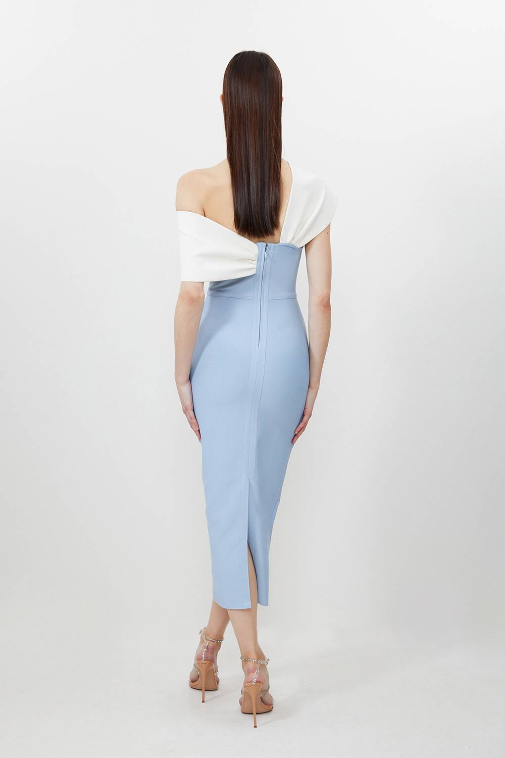 KarenMillen Robe Mi-Longue Tricot Bandage à Bretelles Asymétriques Coupe Petite Silhouette