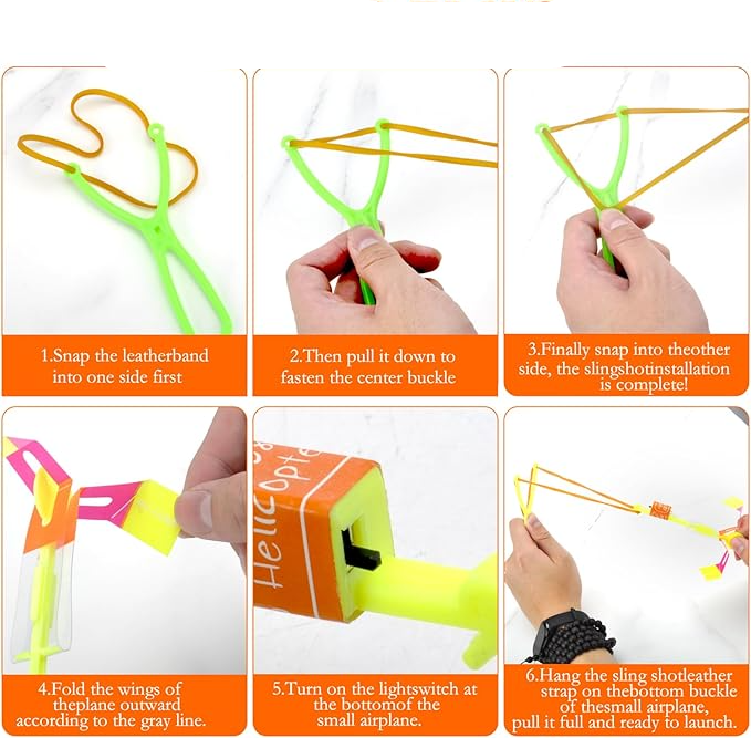 (13cm) Fliegendes Kinder Spielzeug Wurf Schleuder Spiel Raketen Katapult Licht mit LED Beleuchtung (inkl. LR41 Batterien) - Assortiert