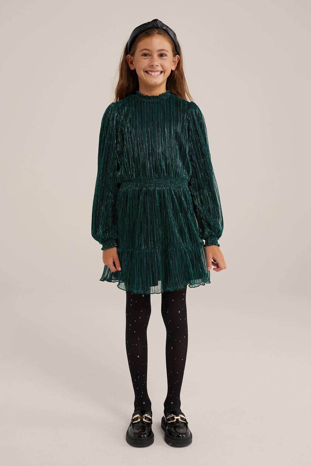 WE Fashion jurk donkergroen/zwart