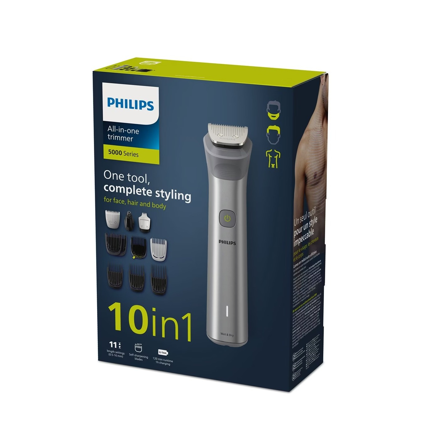 All-in-One Trimmer Series 5000 Multigroom Elektrischer Haarschneider Bart Trimmer Akku Rasierer mit 10 Aufsätzen (MG5920/15) - Silber