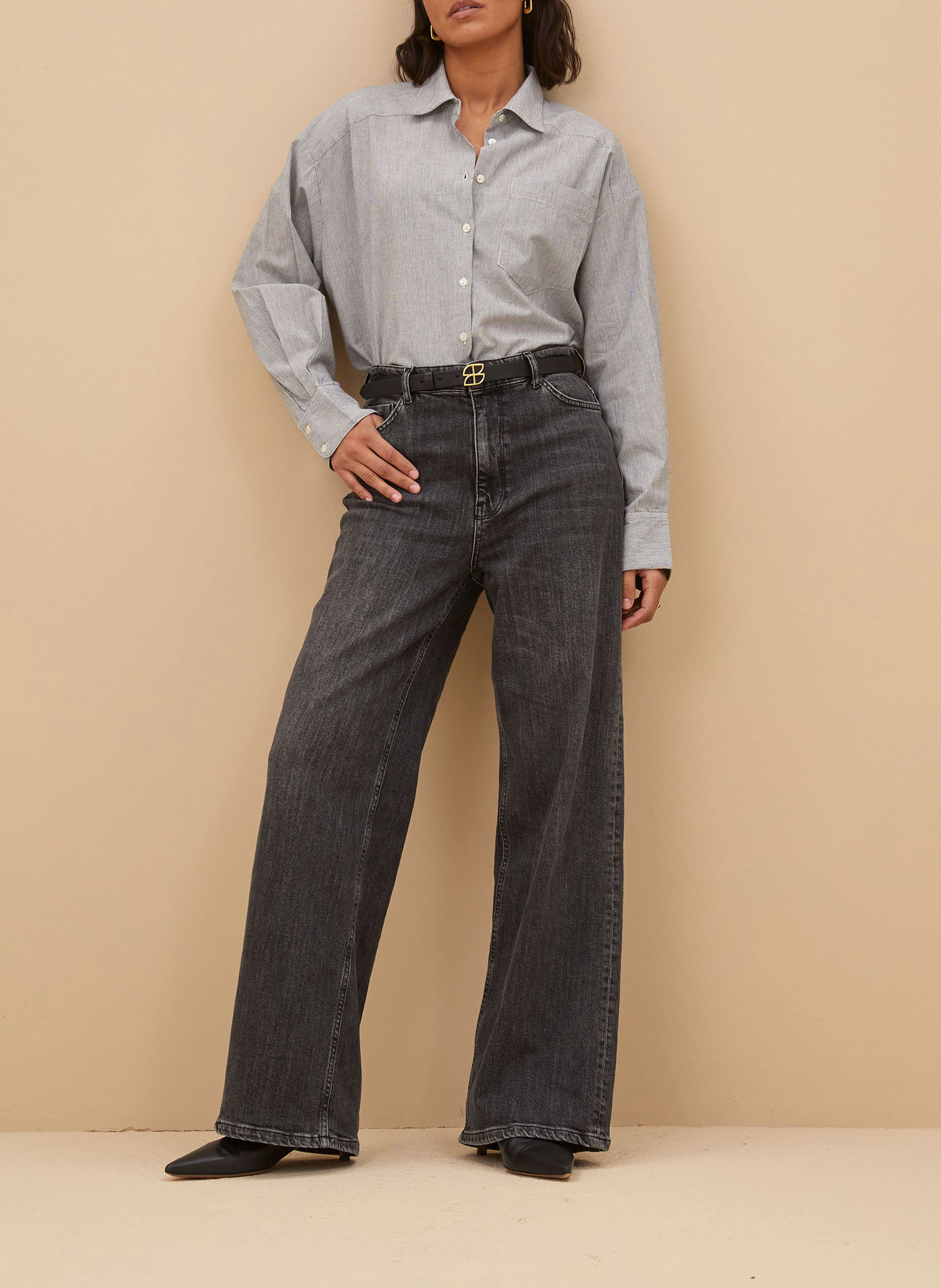 LINA - Jean large taille haute en coton bio | Gris