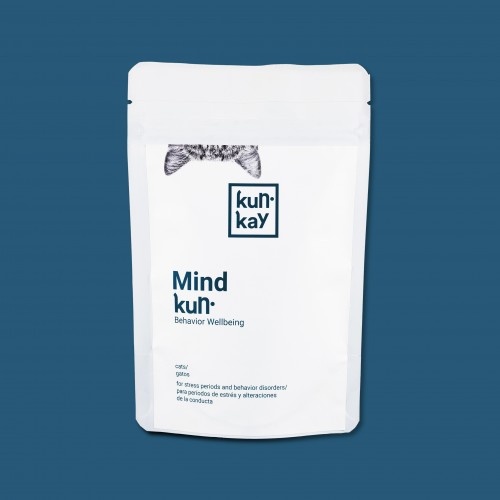 Suplemento Mindkun para equilíbrio do humor e comportamento em gatos.