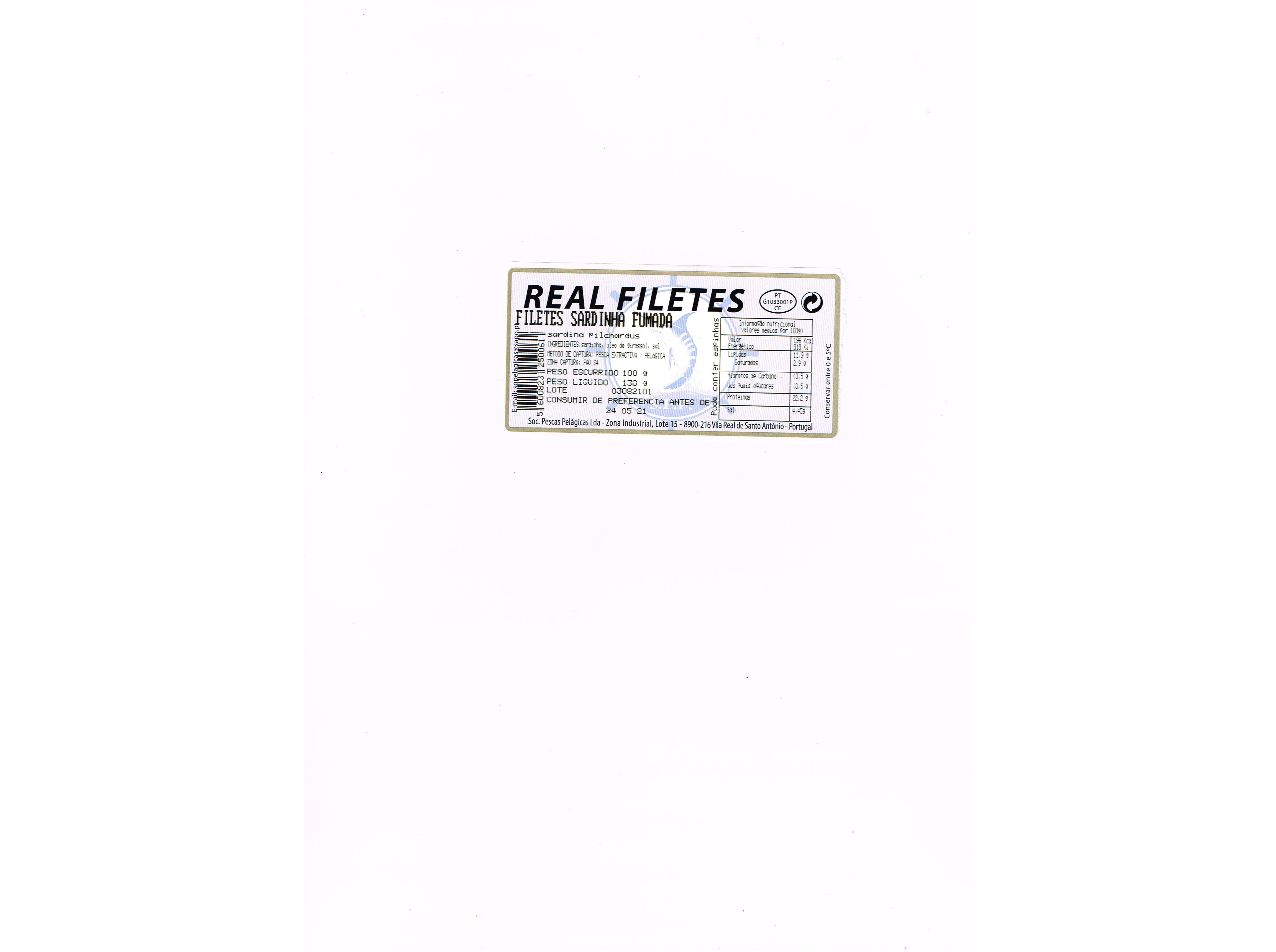 SARDINHA FUMADA FILETE REAL 100 GR